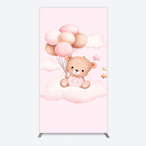 Aperturee - Aperturee Pink Balloon Sweet Teddy Baby Shower Rectangle Backdrop